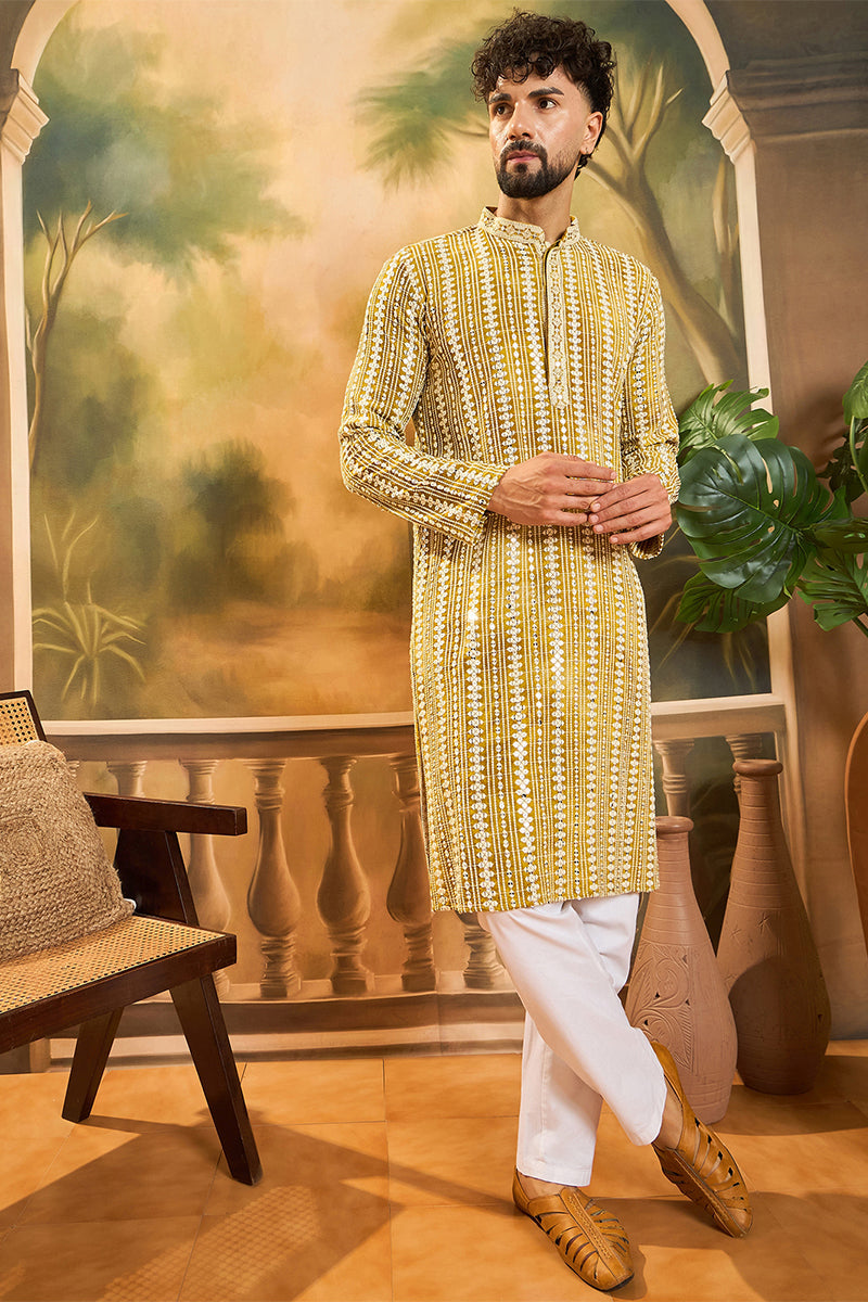 Mustard Viscose Rayon Embroidered Straight Kurta MKU1410