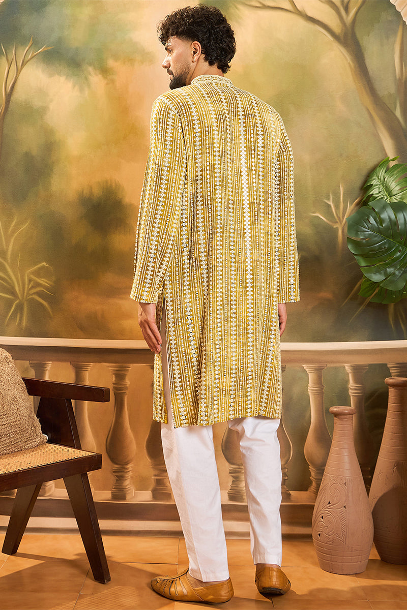 Mustard Viscose Rayon Embroidered Straight Kurta MKU1410