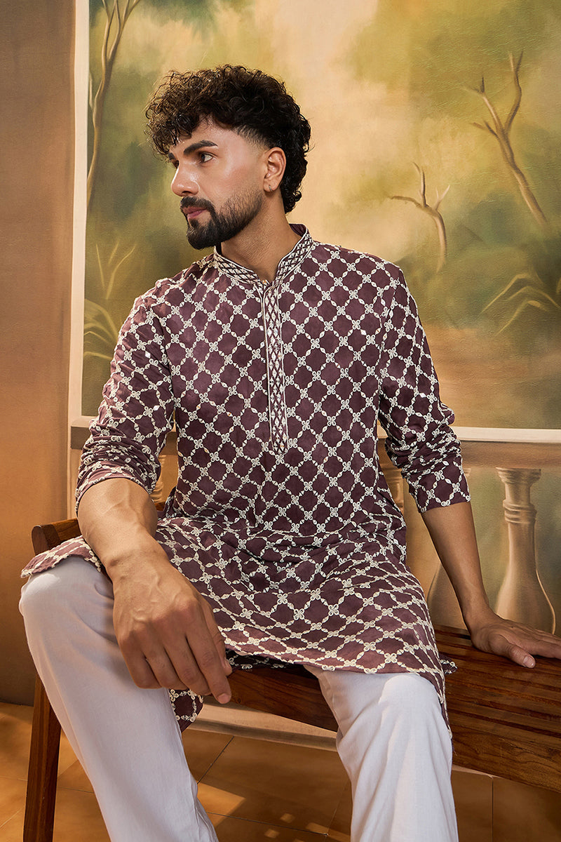 Purple Viscose Rayon Shibori Embroidered Straight Kurta