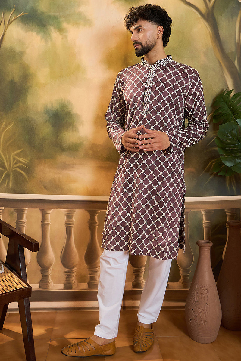 Purple Viscose Rayon Shibori Embroidered Straight Kurta