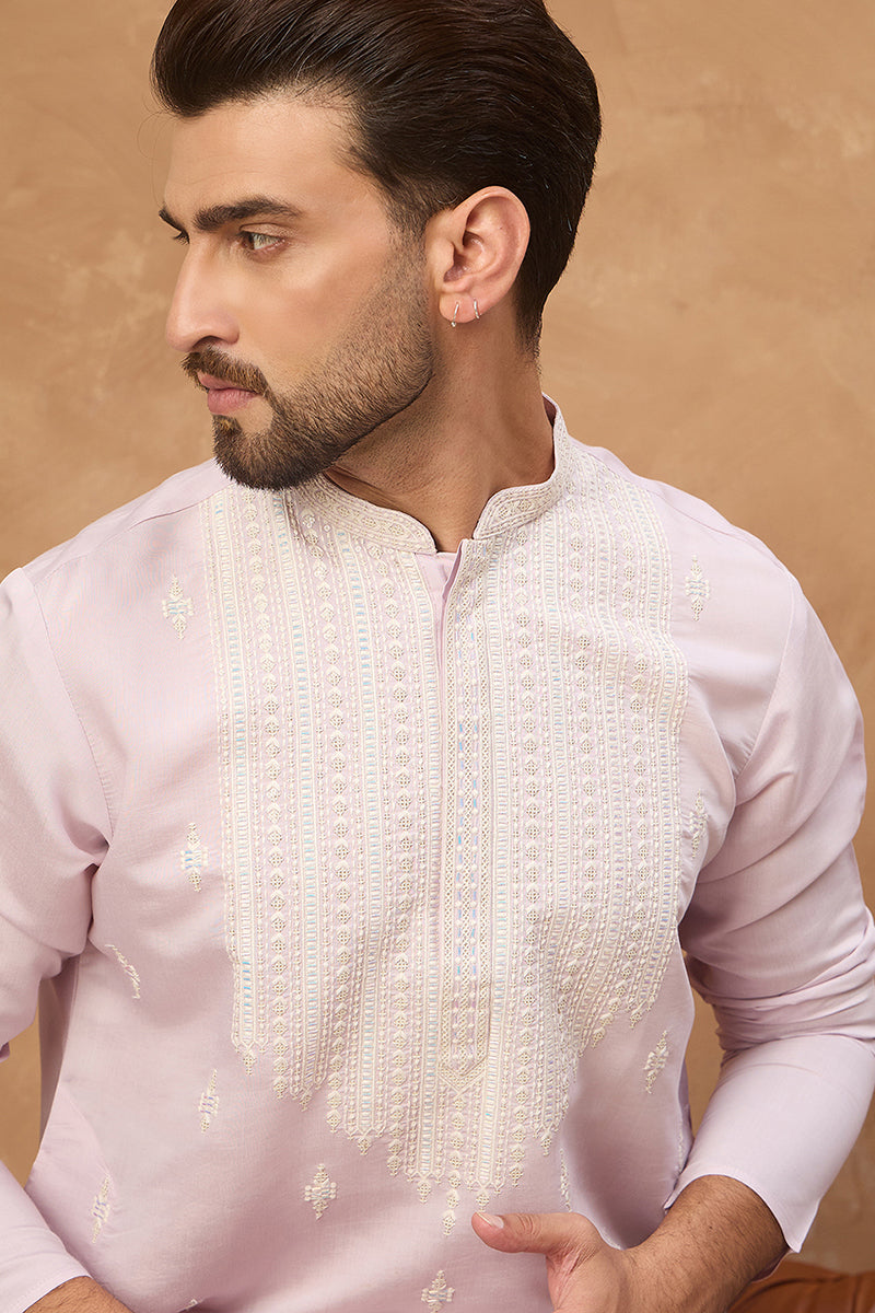 Lavender Silk Blend Solid Embroidered Straight Kurta MKU1448