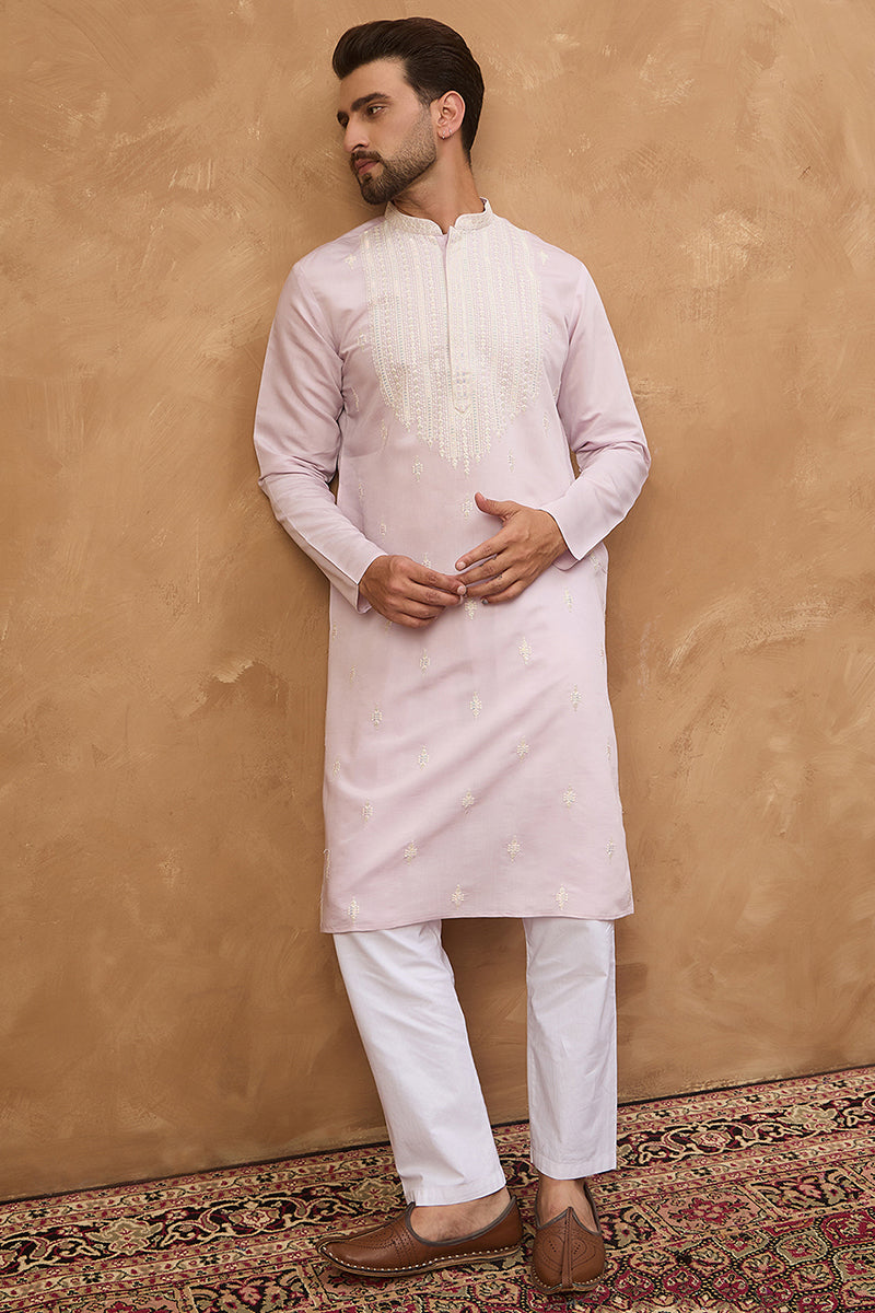 Lavender Silk Blend Solid Embroidered Straight Kurta MKU1448