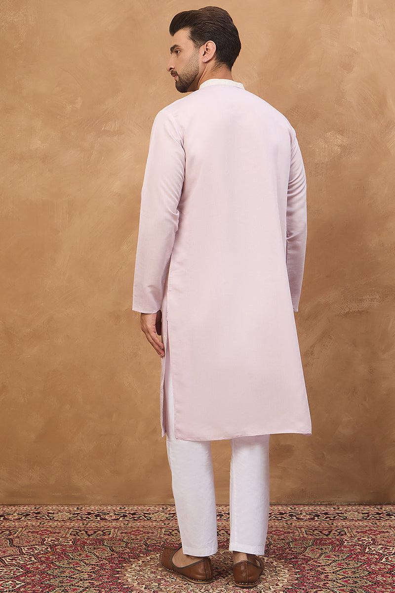 Lavender Silk Blend Solid Embroidered Straight Kurta
