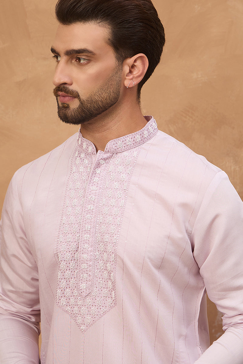 Lavender Silk Blend Solid Embroidered Straight Kurta MKU1449
