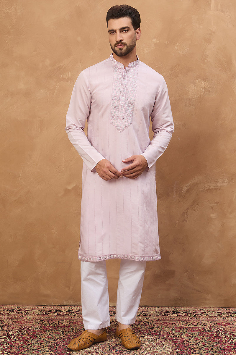 Lavender Silk Blend Solid Embroidered Straight Kurta MKU1449