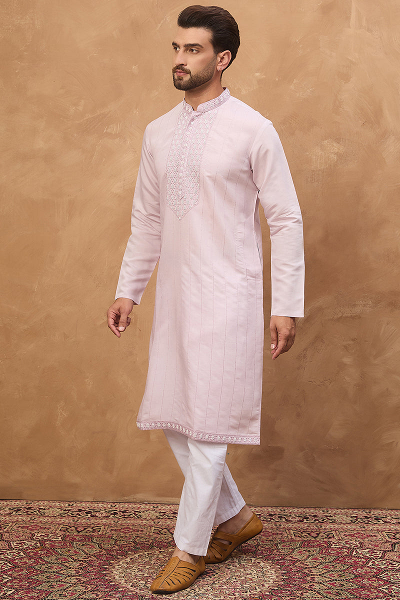 Lavender Silk Blend Solid Embroidered Straight Kurta MKU1449