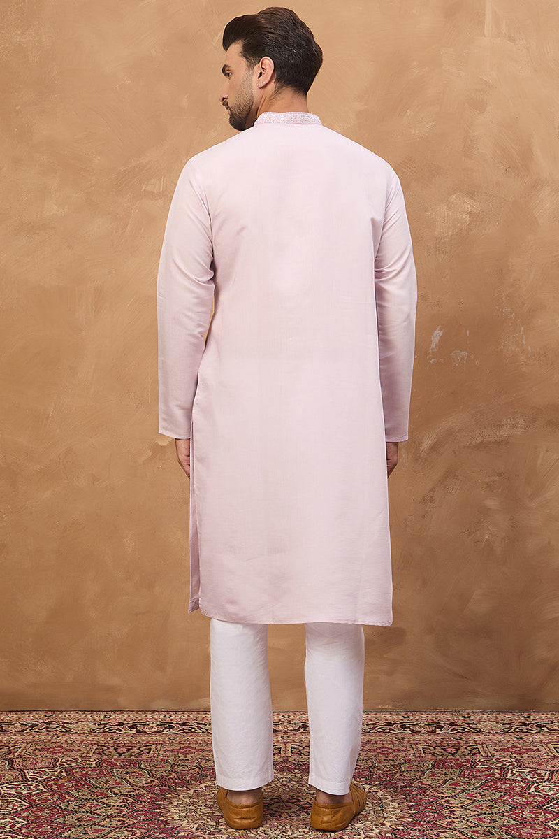 Lavender Silk Blend Solid Embroidered Straight Kurta MKU1449