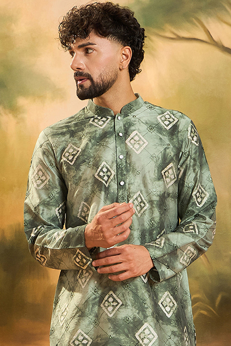 Green Silk Blend Embroidered Straight Kurta MKU1464