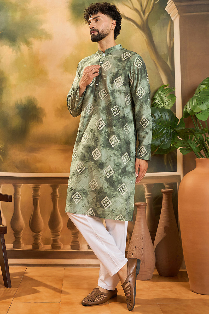 Green Silk Blend Embroidered Straight Kurta MKU1464