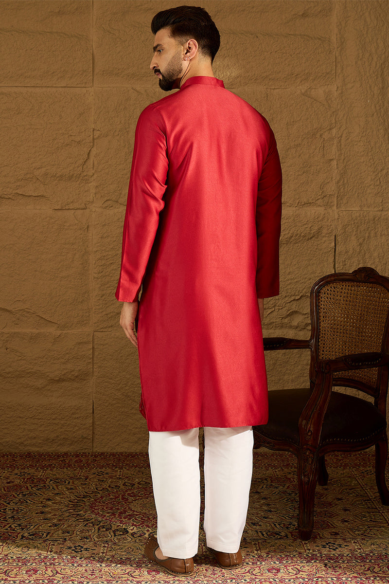 Maroon Silk Blend Solid Embroidered Straight Kurta with Trouser MKSET1472