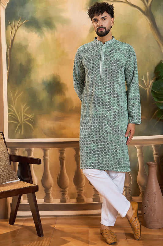 green viscose rayon shibori embroidered straight kurta