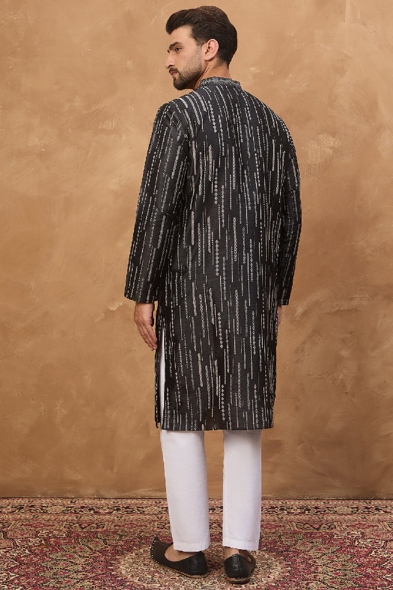 Black Silk Blend Geometric Printed Straight Kurta MKU1516