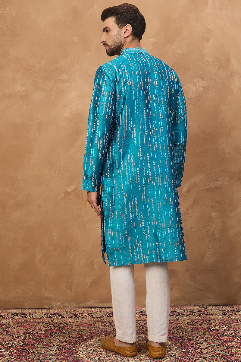 Blue Silk Blend Geometric Printed Straight Kurta With Pant Set MKSET1519