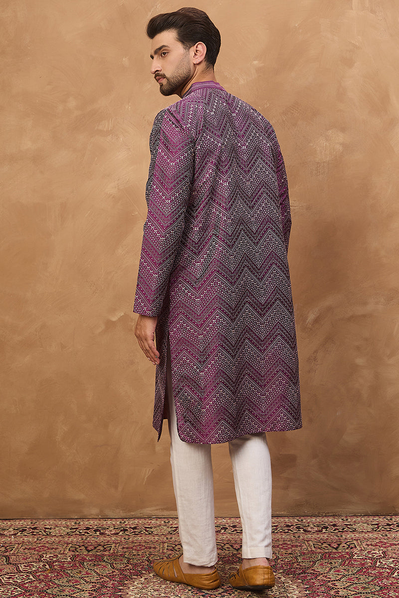 purple silk blend geometric printed straight kurta