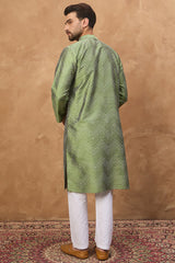 green silk blend geometric printed straight kurta