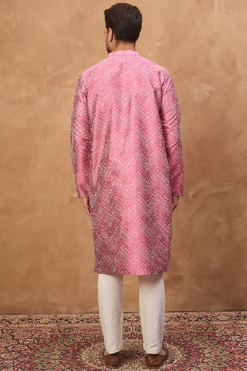 pink silk blend geometric printed straight kurta with pant set