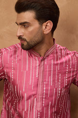 pink silk blend geometric printed straight kurta