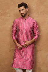 pink silk blend geometric printed straight kurta
