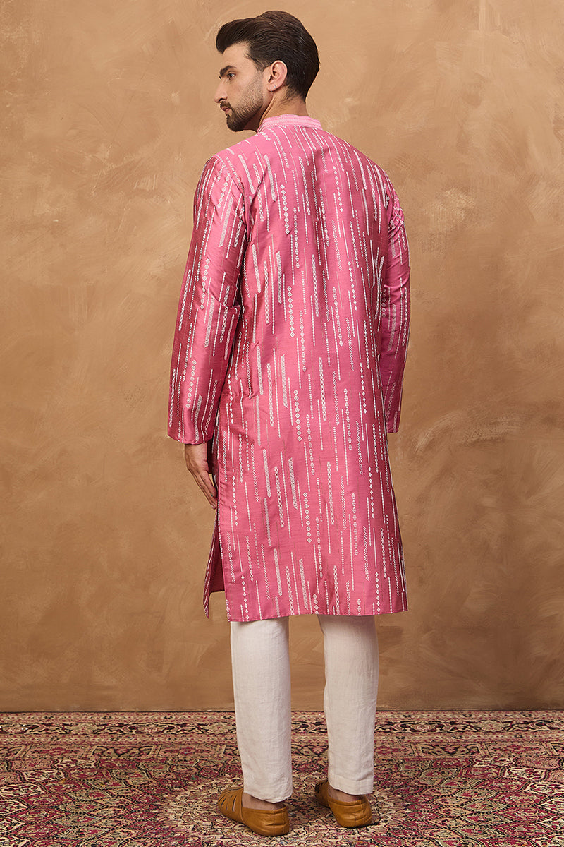 pink silk blend geometric printed straight kurta