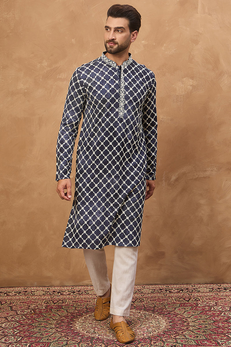 blue viscose rayon shibori embroidered straight kurta