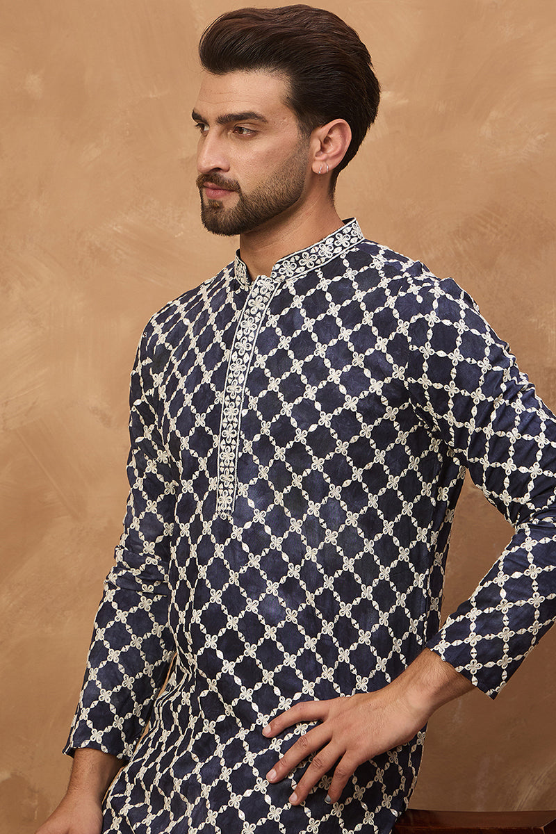 blue viscose rayon shibori embroidered straight kurta