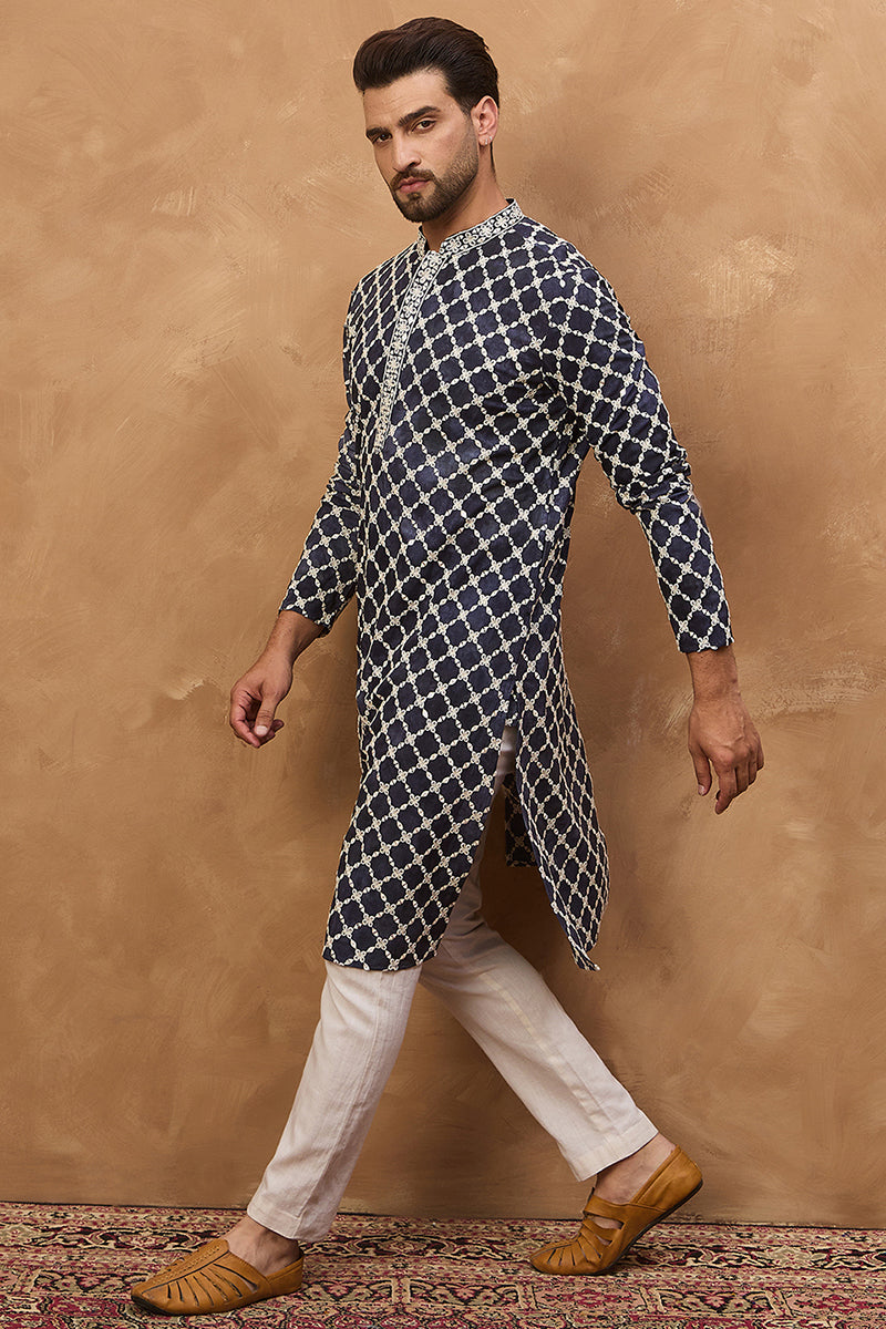 blue viscose rayon shibori embroidered straight kurta