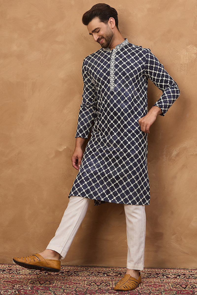 blue viscose rayon shibori embroidered straight kurta