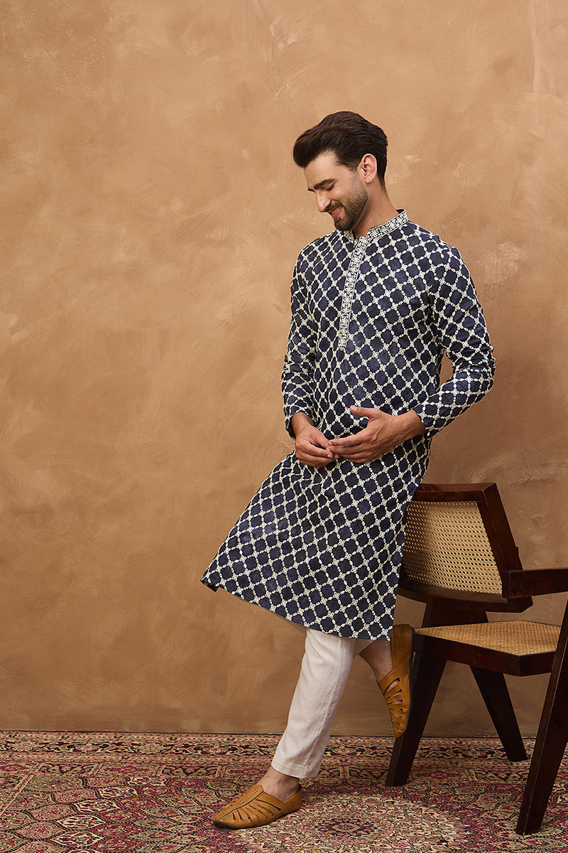blue viscose rayon shibori embroidered straight kurta