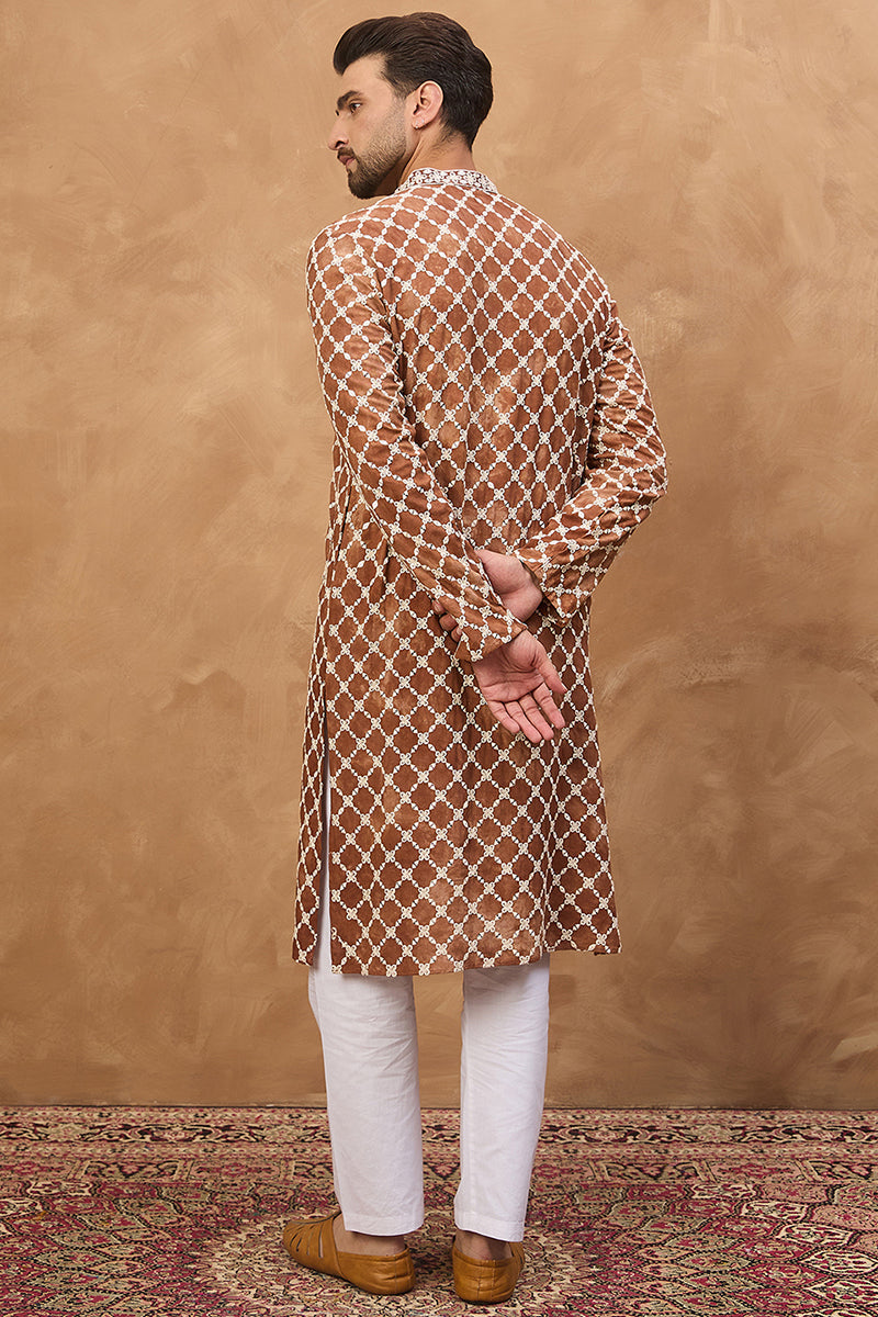Brown Viscose Rayon Solid Embroidered Straight Kurta MKU1535