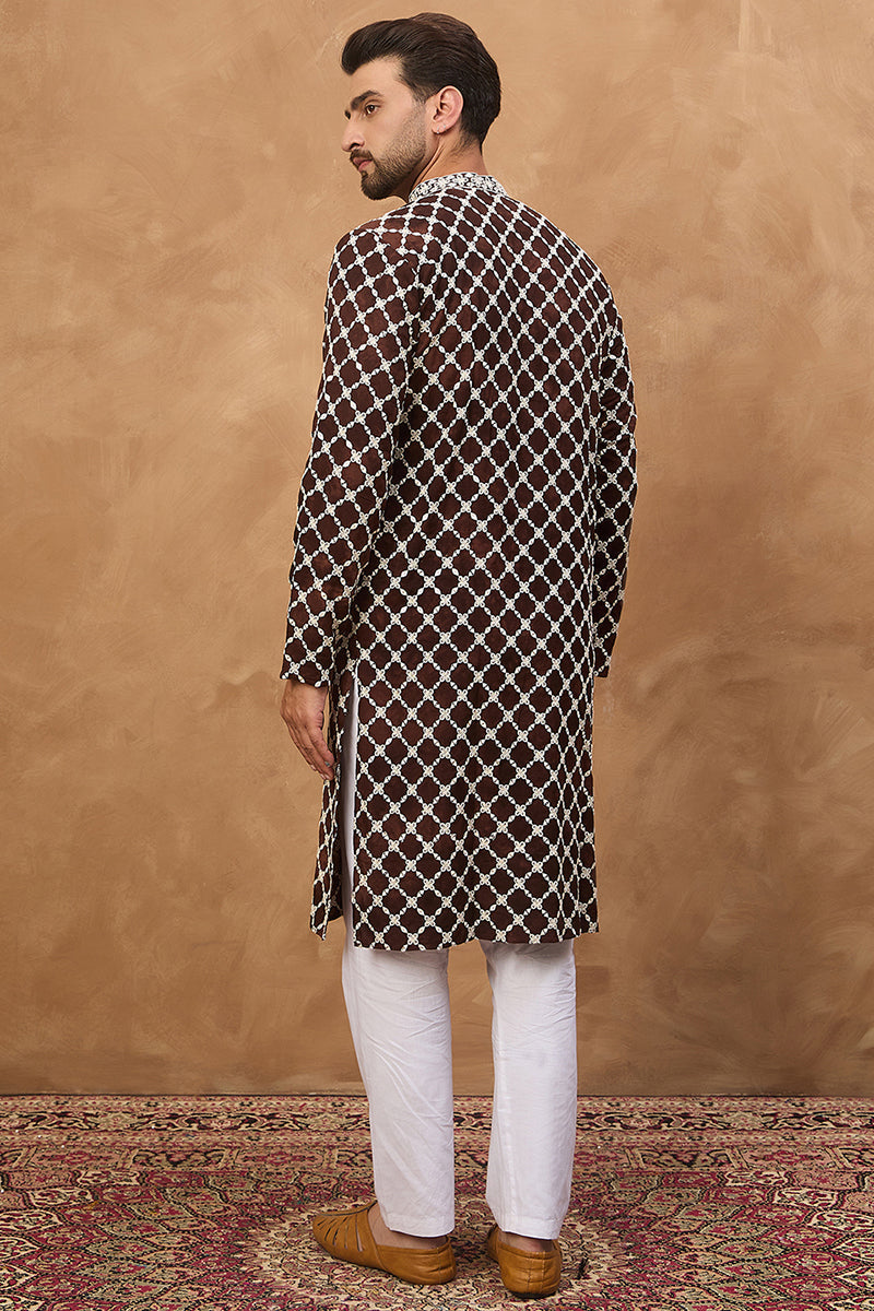 Brown Viscose Rayon Solid Embroidered Straight Kurta MKU1536