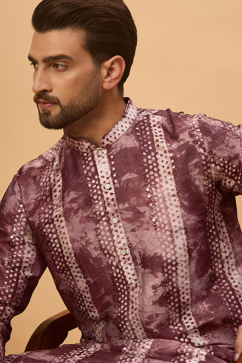 burgundy silk blend shibori embroidered straight kurta