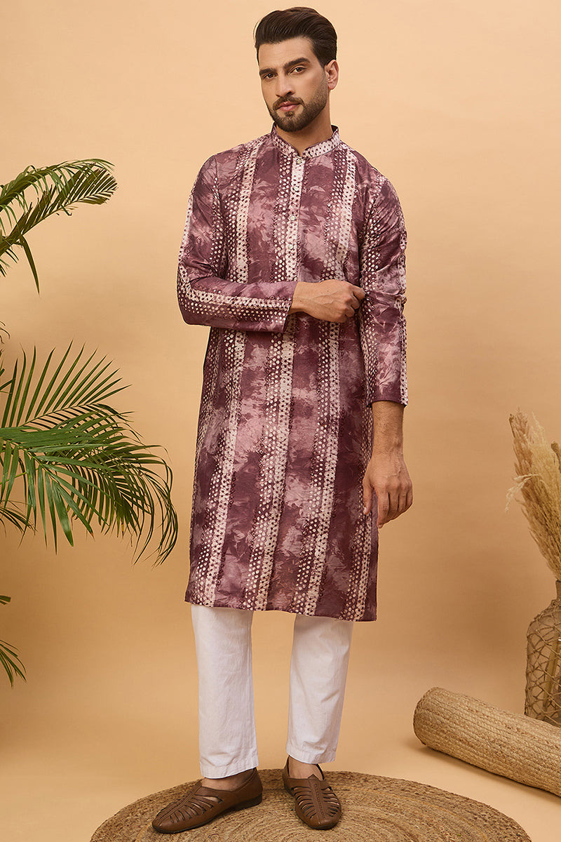 burgundy silk blend shibori embroidered straight kurta