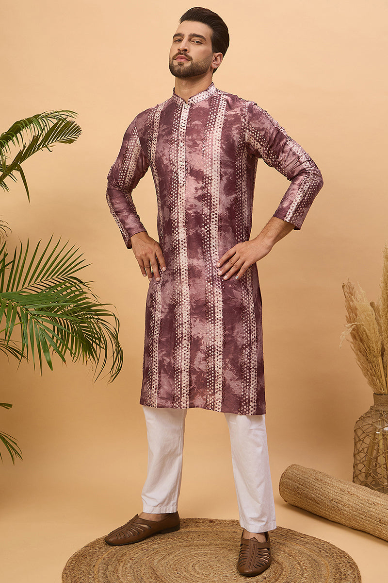 burgundy silk blend shibori embroidered straight kurta