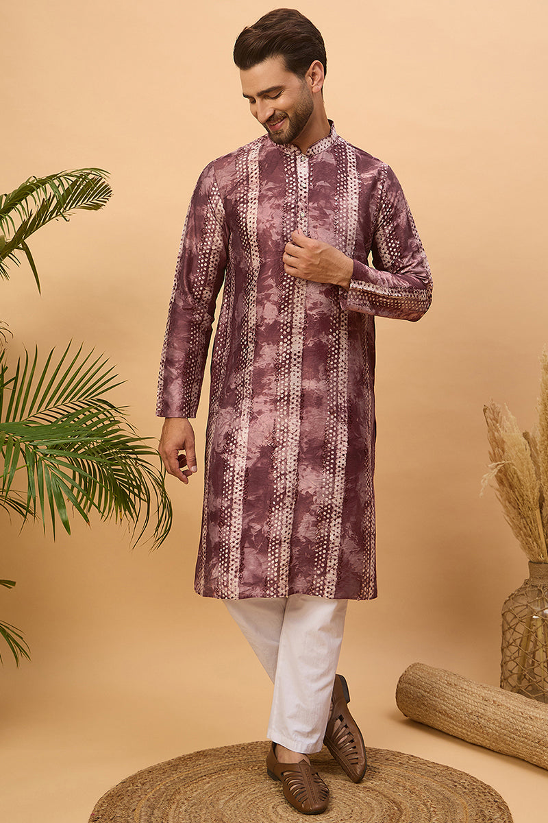 burgundy silk blend shibori embroidered straight kurta
