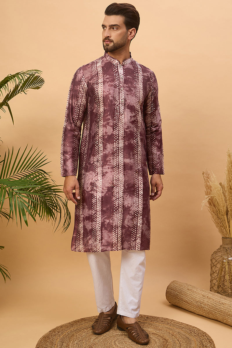 burgundy silk blend shibori embroidered straight kurta