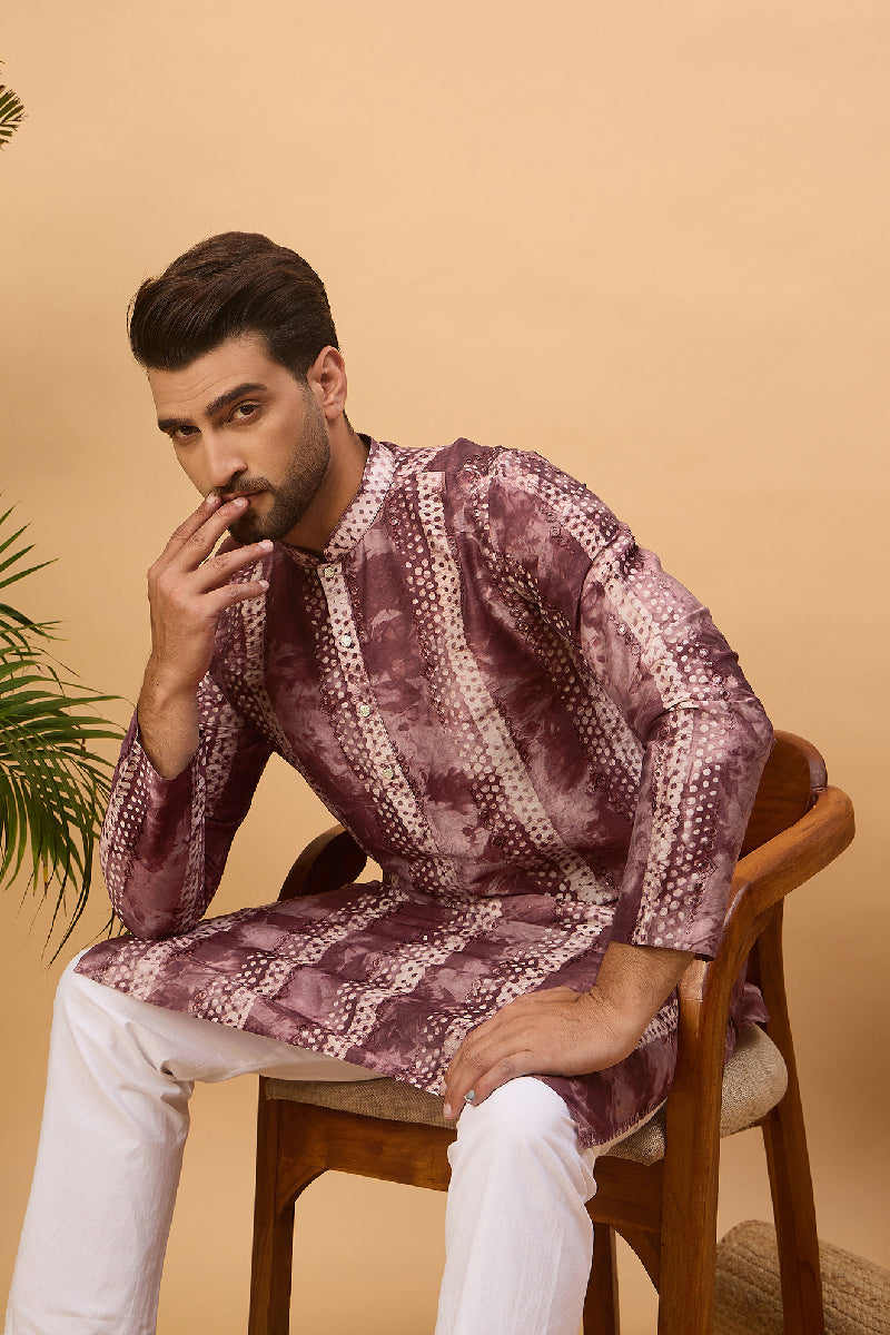 Burgundy Silk Blend Shibori Embroidered Straight Kurta With Pant Set