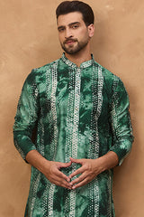 green silk blend shibori embroidered straight kurta