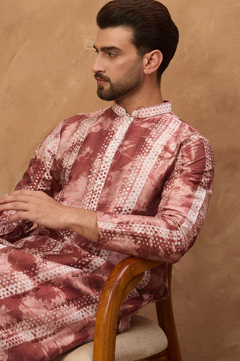 brown silk blend shibori embroidered straight kurta