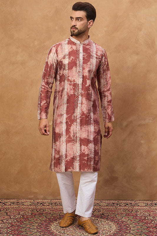 brown silk blend shibori embroidered straight kurta