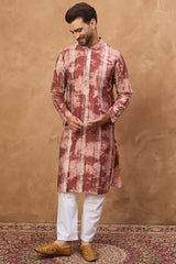 brown silk blend shibori embroidered straight kurta