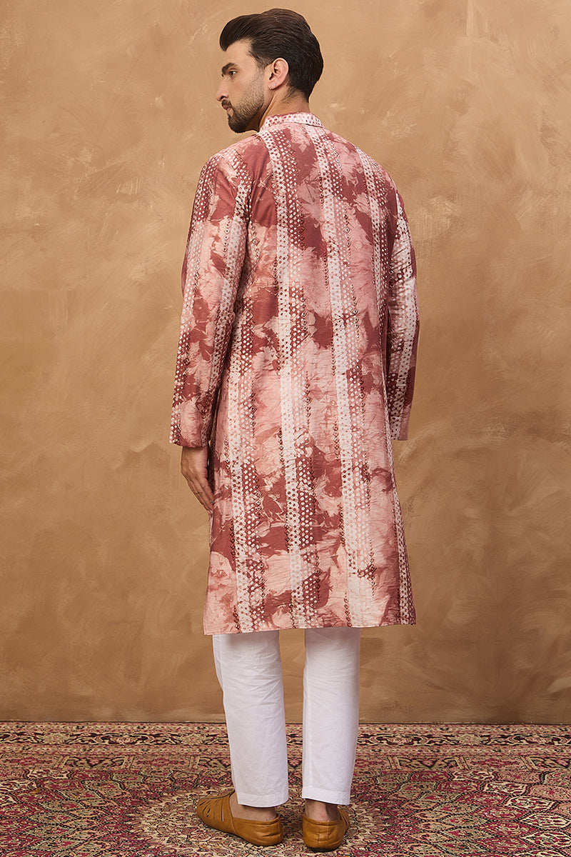 brown silk blend shibori embroidered straight kurta