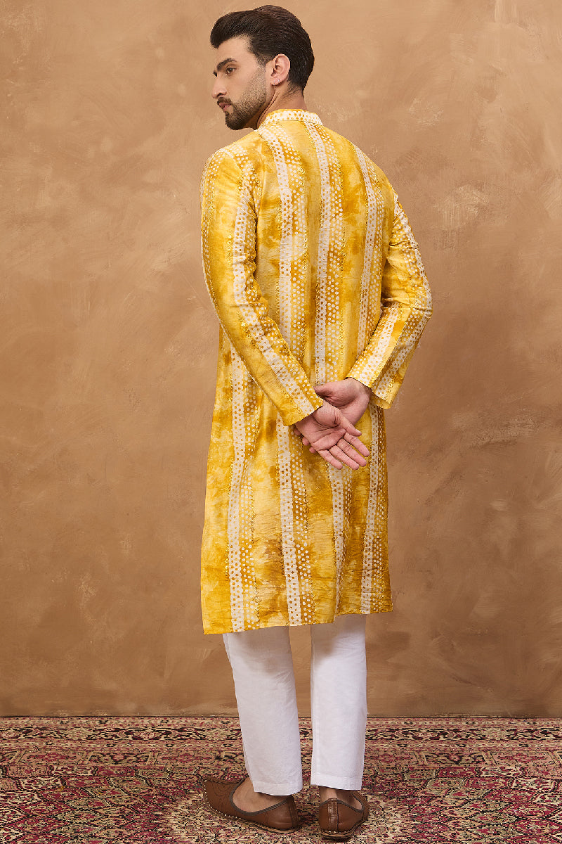 Yellow Silk Blend Shibori Embroidered Straight Kurta With Pant Set MKSET1540