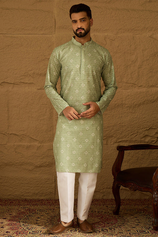 Green Viscose Rayon Bandhani Embroidered Straight Kurta MKU1584