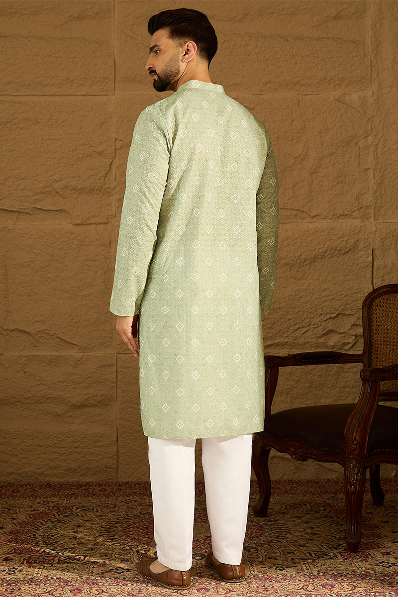 Green Viscose Rayon Bandhani Embroidered Straight Kurta with Trouser