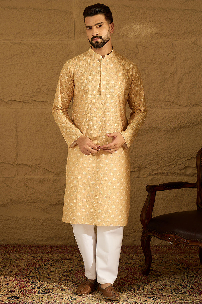 Yellow Viscose Rayon Bandhani Embroidered Straight Kurta MKU1585