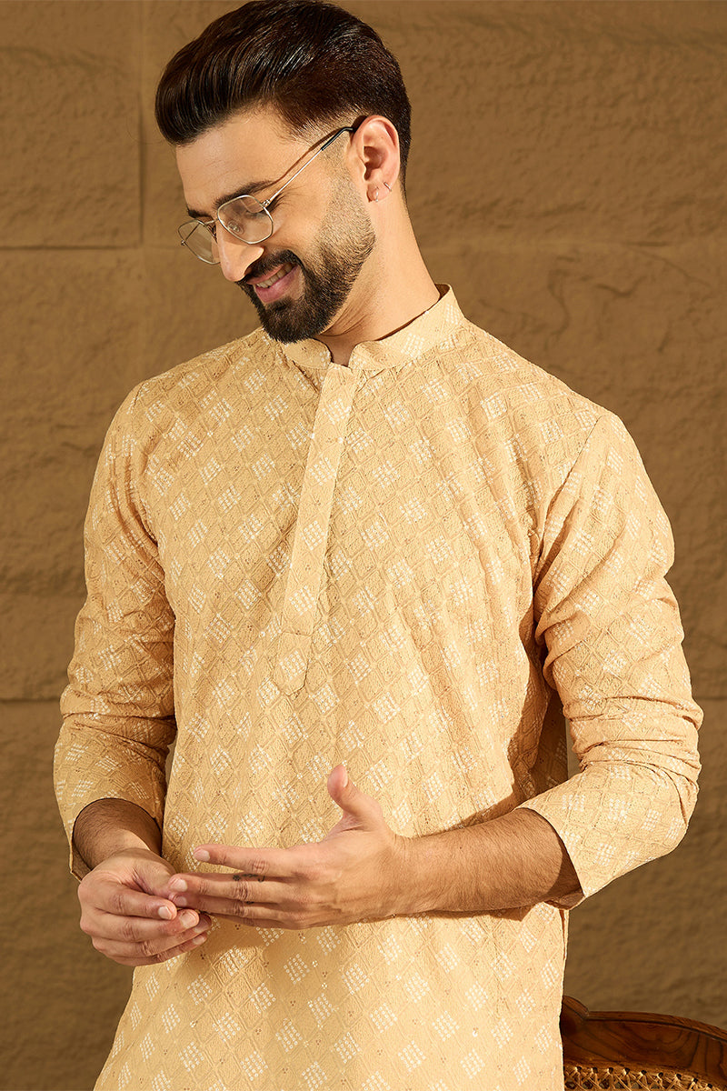Yellow Viscose Rayon Bandhani Embroidered Straight Kurta with Trouser MKSET1585