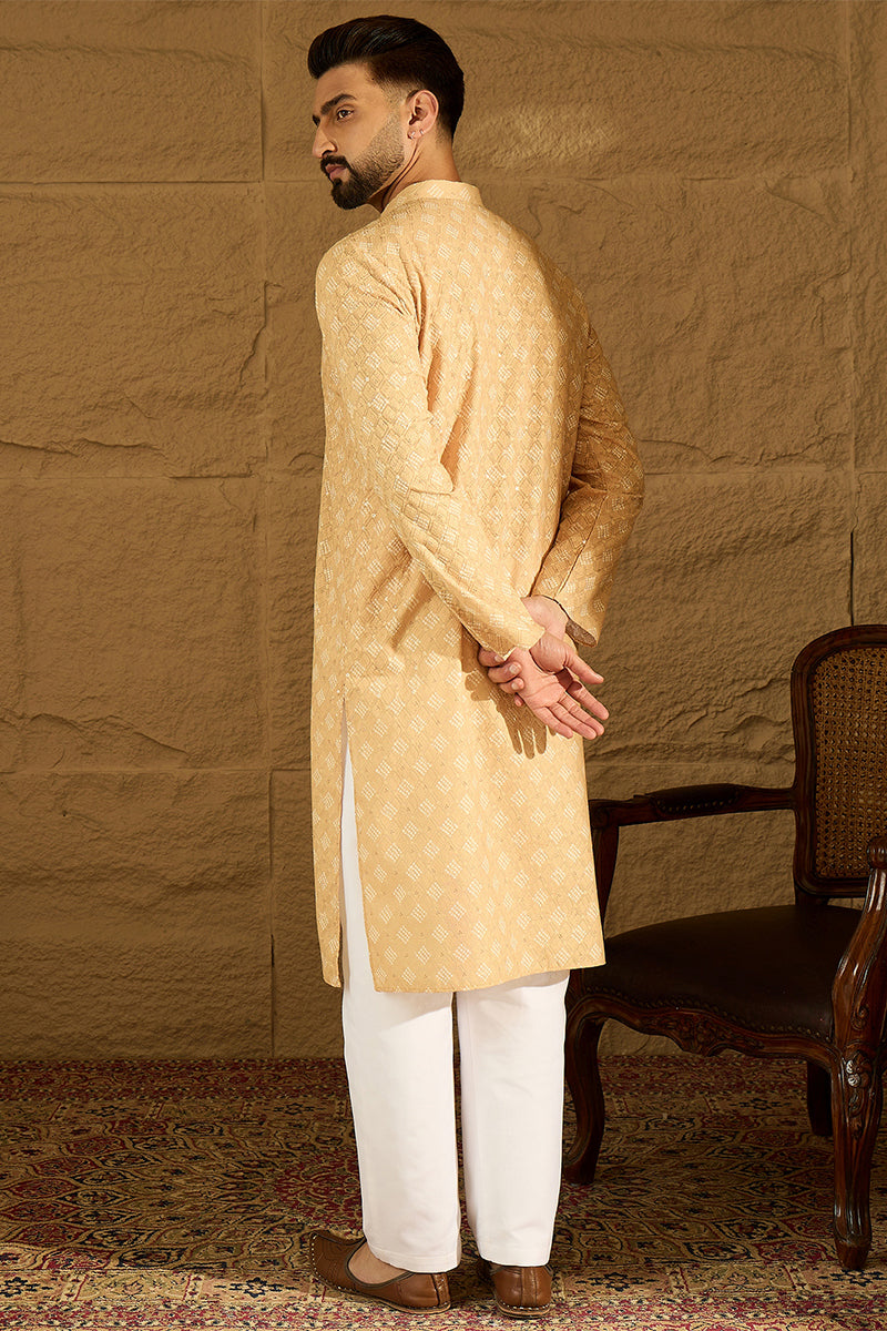 Yellow Viscose Rayon Bandhani Embroidered Straight Kurta MKU1585