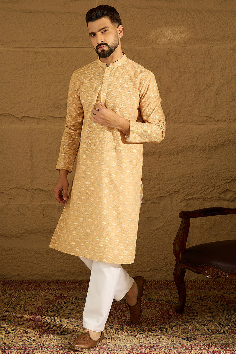 Yellow Viscose Rayon Bandhani Embroidered Straight Kurta