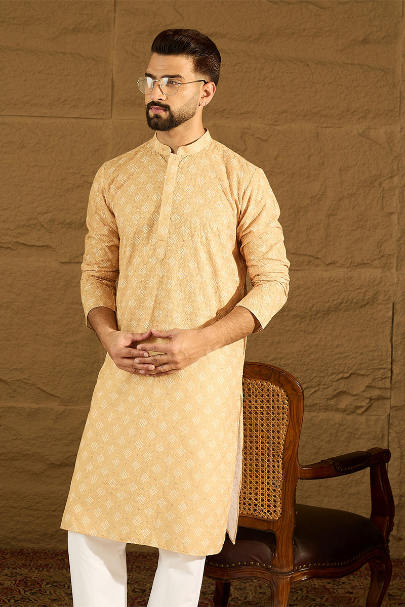 Yellow Viscose Rayon Bandhani Embroidered Straight Kurta