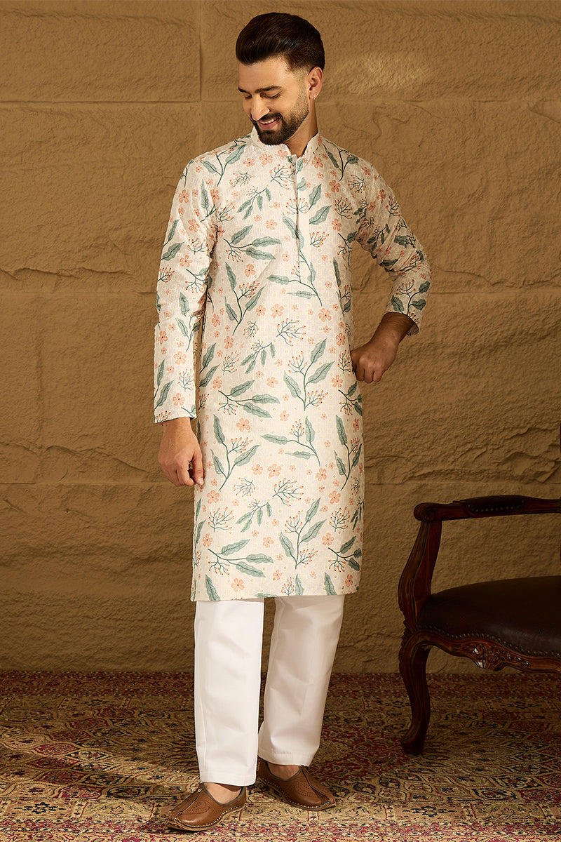 White Viscose Rayon Floral Embroidered Straight Kurta with Trouser